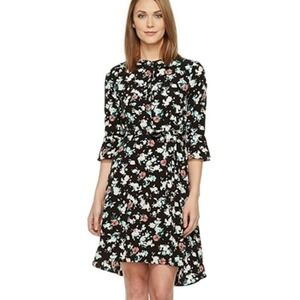 NWT Ellen Tracy Women's Black Blooms Floral 3/4 Sleeve Shirt Dress 10
